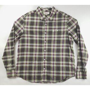 Penguin Shirt Men Medium Green Brown Purple Plaid Heritage Slim Fit Flip Cuff